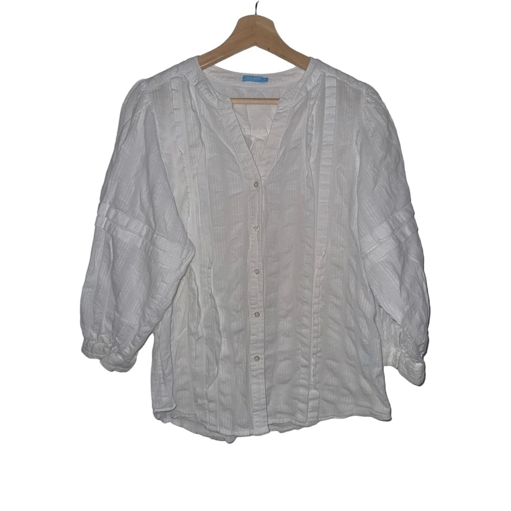 J. McLaughlin White V Neck Button Front 3/4 Sleeve Boho Vibe M - Picture 2 of 9
